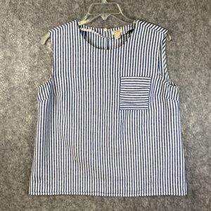 J. Crew Sleeveless Boxy Shirt Womens 8 Blue White Striped Preppy Southern